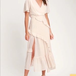 Cream polka dot asymmetrical dress